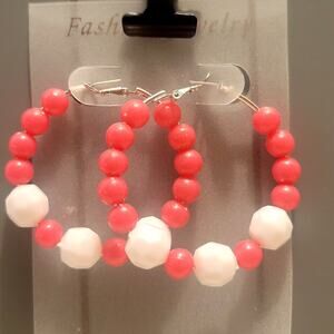 Pink White Hoop Earrings 2" Retro Bold Funky Y2K Festival Pierced 80's Acrylic